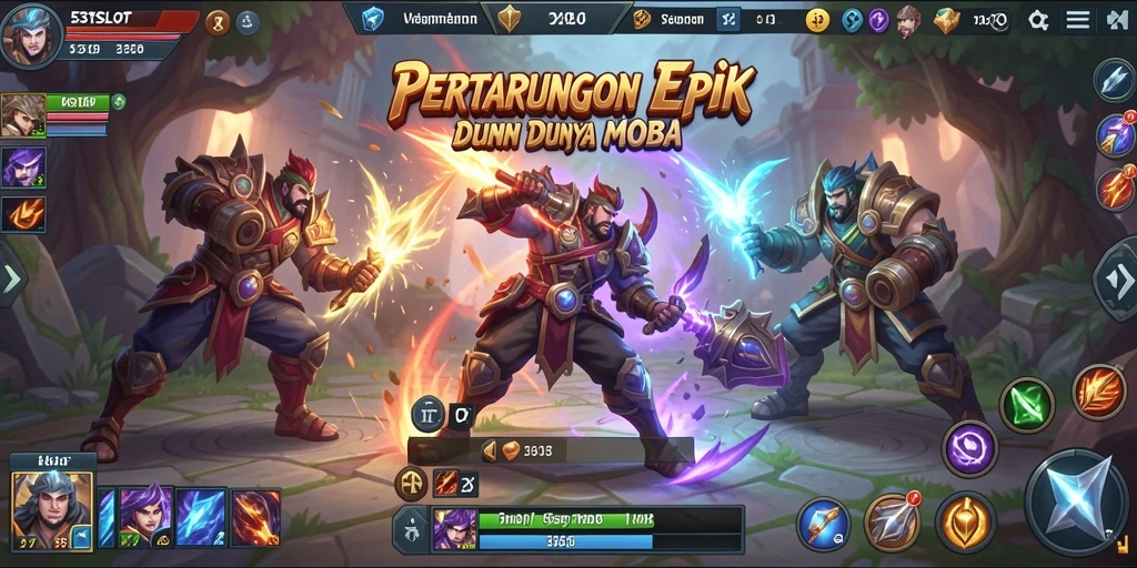 Tampilan gameplay seru dalam 531SLOT dengan aksi pertarungan MOBA.