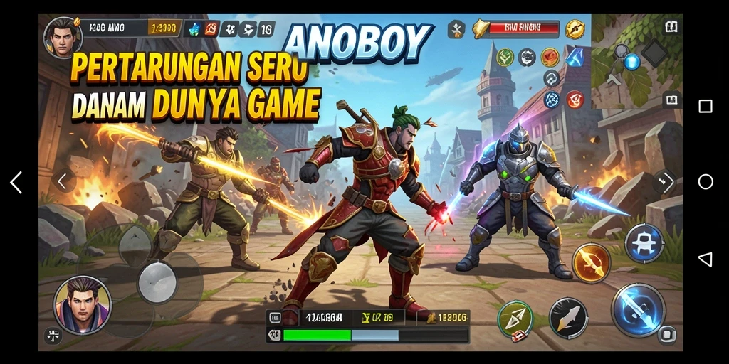 Gameplay ANOBOY dengan pertarungan seru dan karakter unik.