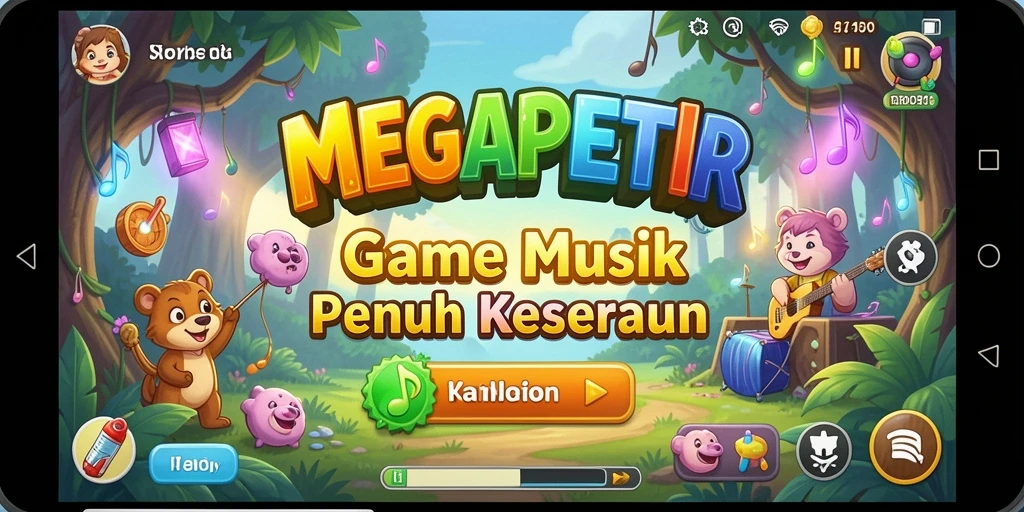 Tampilan gameplay seru di MEGAPETIR dengan berbagai lagu yang menarik.