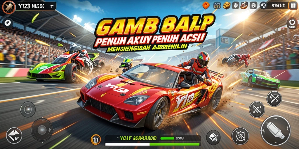 Screenshot utama YY123 menampilkan momen balap yang menegangkan dan cepat.